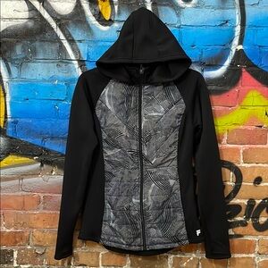 FILA SPORT-black/white tiger stripe long sleeve full-zip hooded sweatshirt